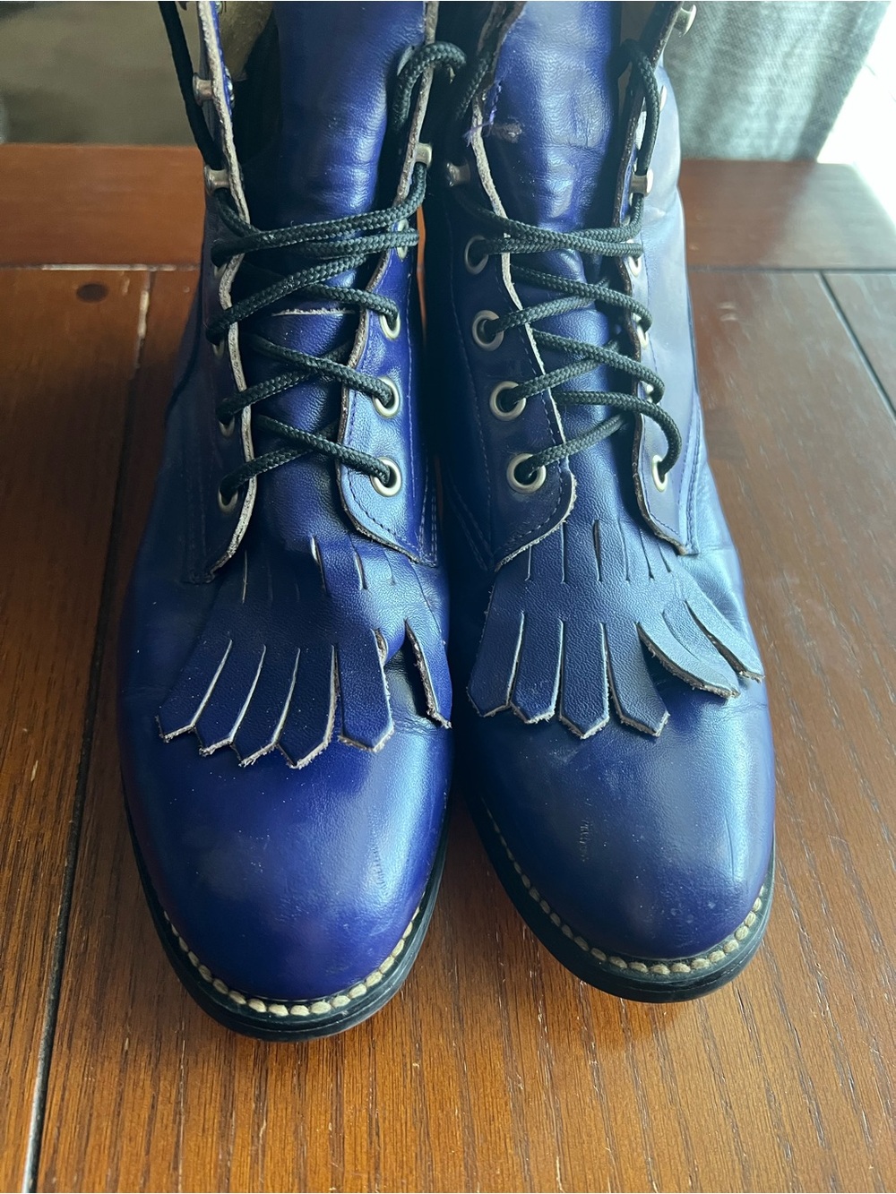Justin Boots Purple Blue Leather Lace-Up Fringe Ankle Boots